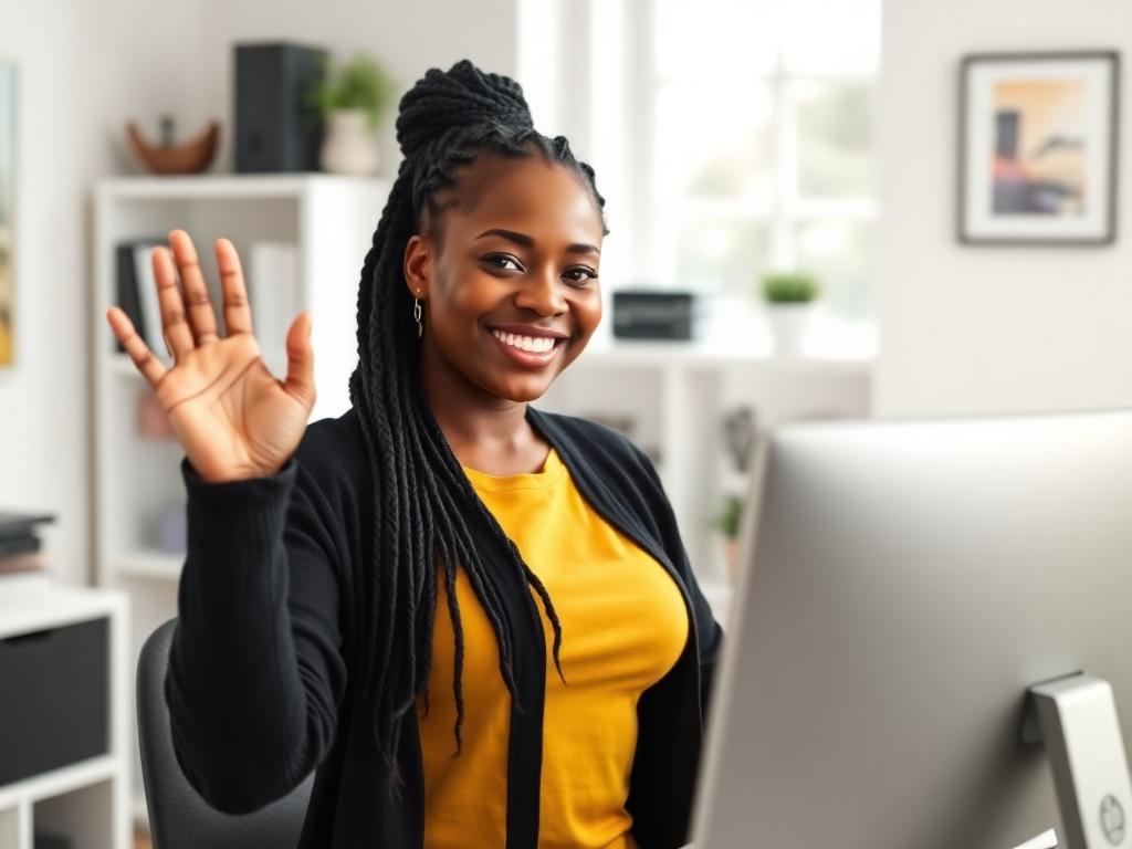 Instructor waving hello during a video lesson